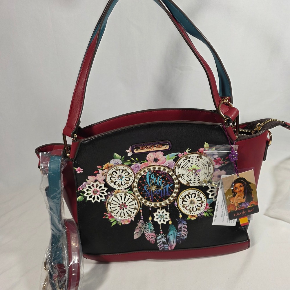 Nicole Lee USA Dream of All Colors Boho Satchel Crossbody Bag Black Red Teal NWT - Picture 3 of 11